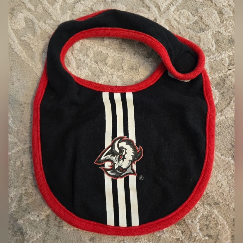 Vintage Y2k Black and Red Old Buffalo Sabres Logo Velcro Baby Bib